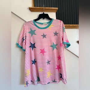 Pink Star Patterned Women's Tee